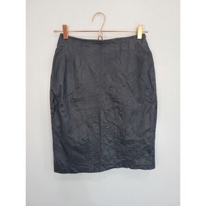 MAXIMA‎ Black Leather Pencil Skirt Knee Length Back Zip Slit Size 10